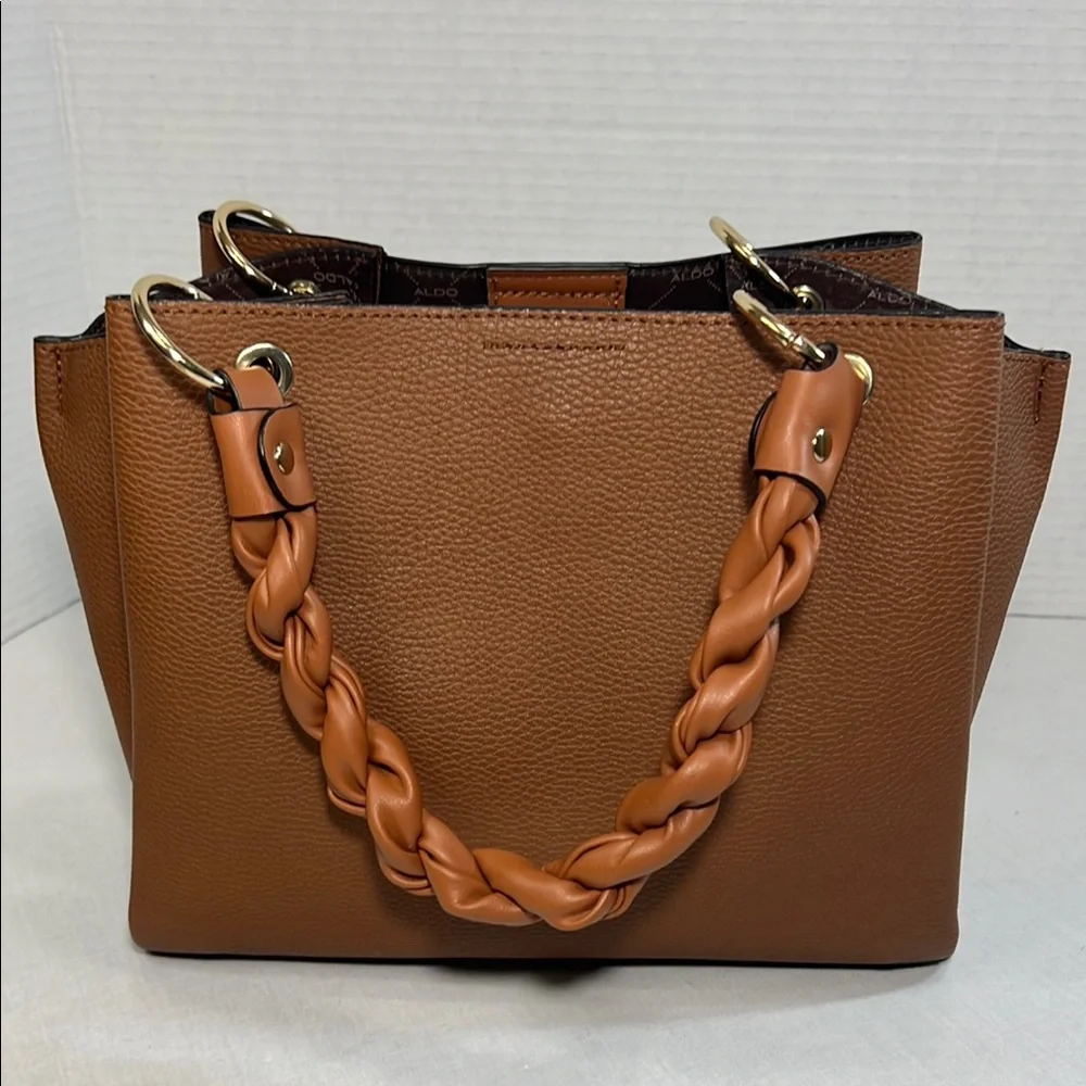 Aldo Brown Tote with Structured Design and Gold Accents